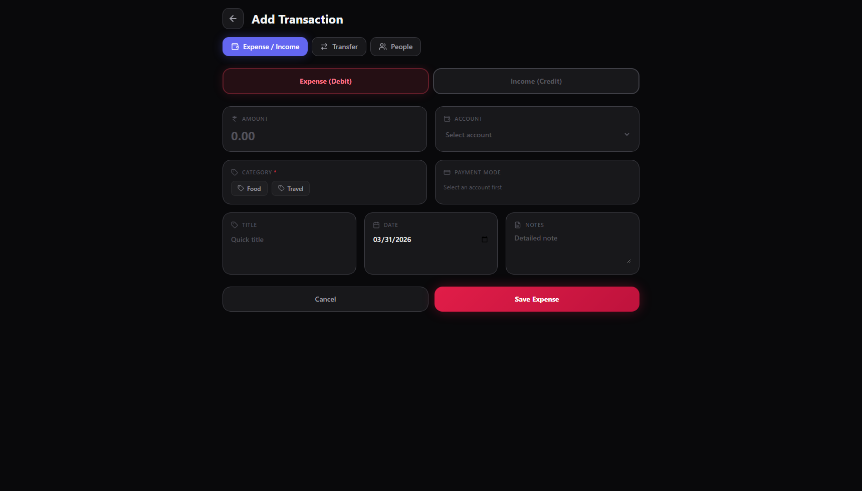 Add transaction - expense/income