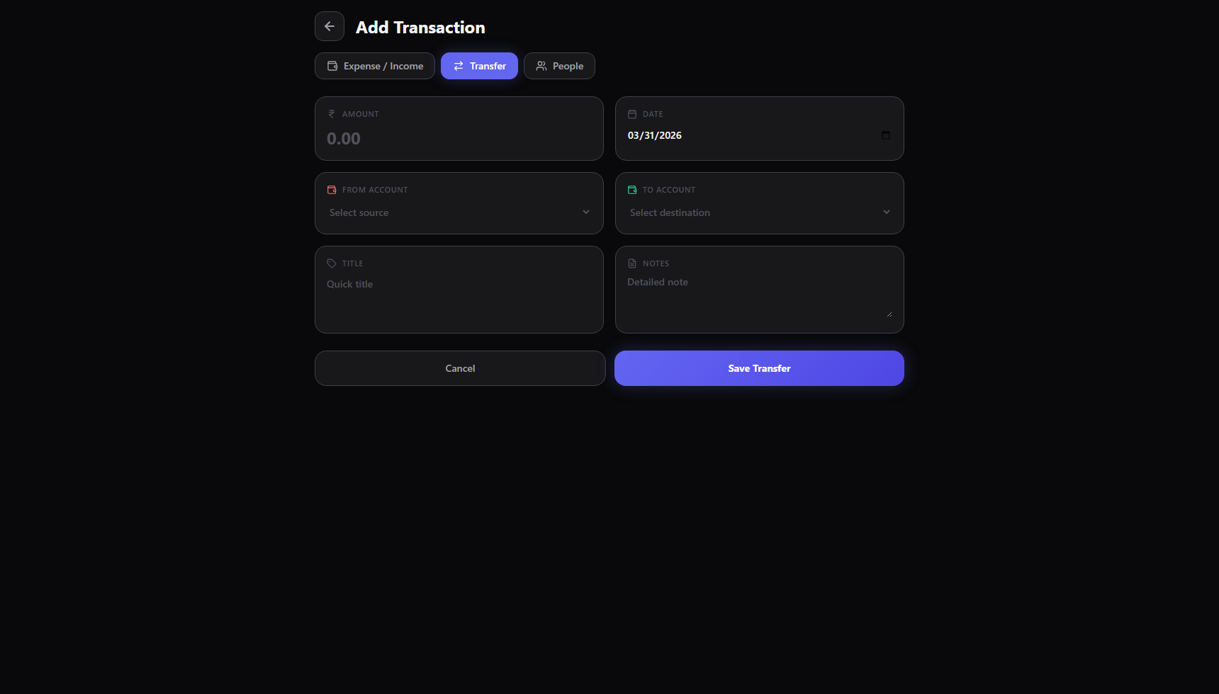 Add transaction - transfer